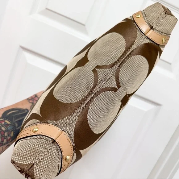 Coach Carly Signature Jacquard Leather Trim Large Hobo Shoulder Bag Y2K - Picture 6 of 14